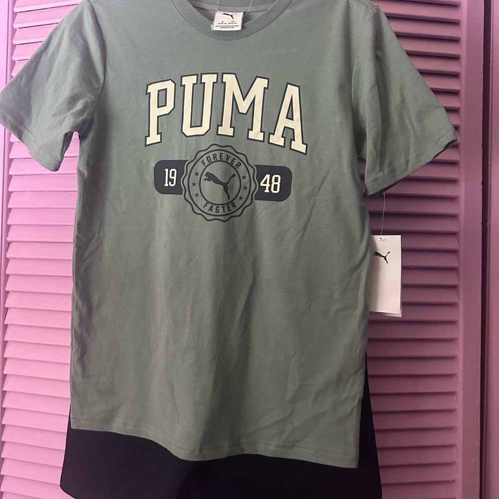 Puma Kids Matching Set in Green and Black